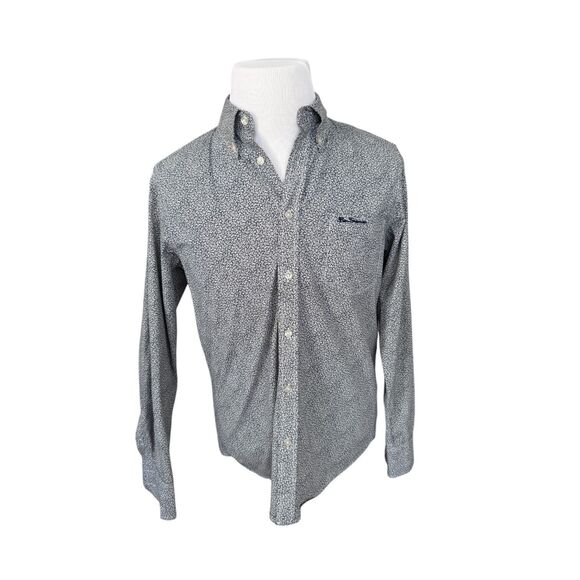 Ben Sherman Mens Micro Floral Black and White Button Front Casual Dress Shirt M‎ - Picture 1 of 15